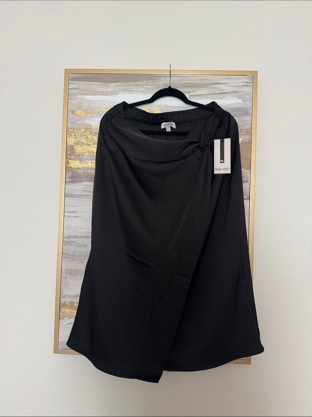 Nine West Black A-Line Wrap Skirt with Side Tie Detail